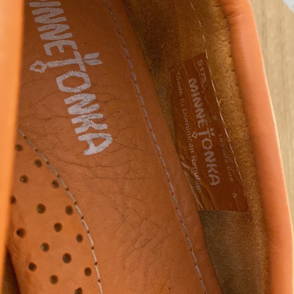 Minnetonka Leather Upper and Lining in Hermes Orange Color Moccasins - 7 - Picture 15 of 15